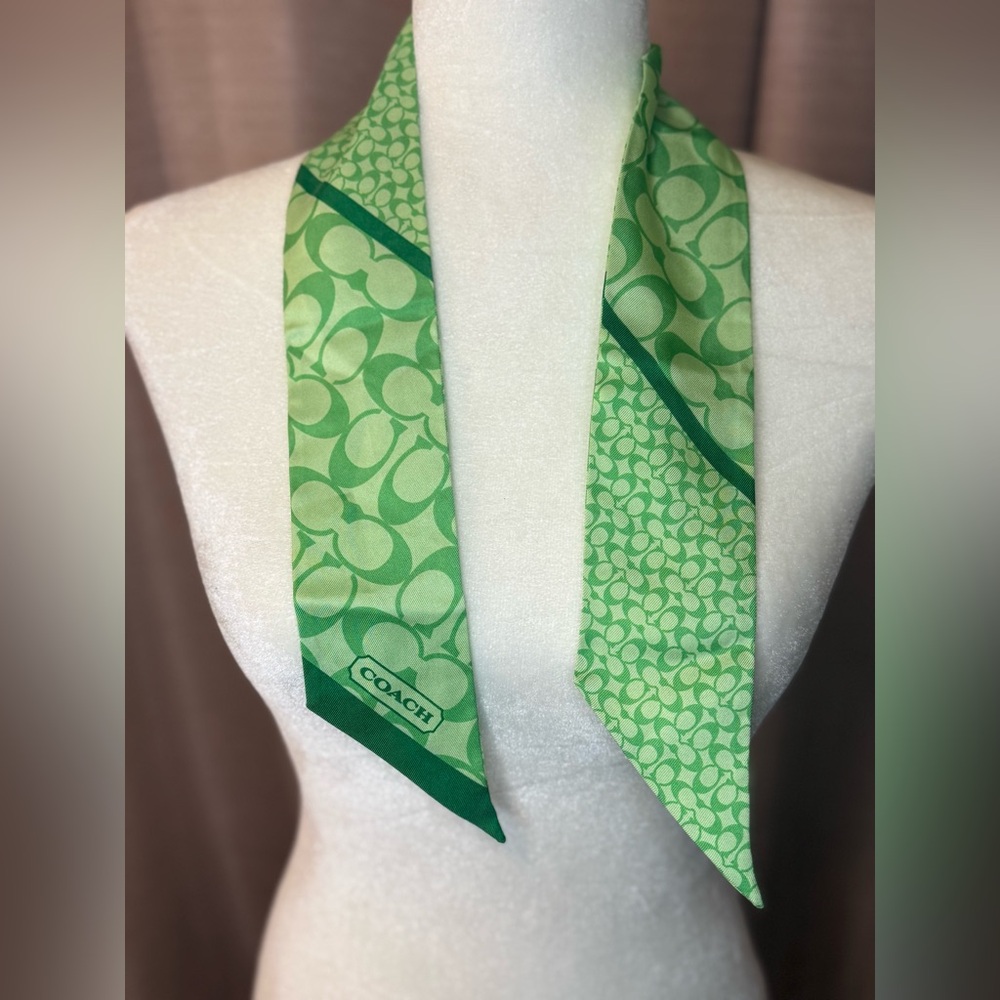 Coach Reversible Skinny Silk Scarf – Green Signature Print